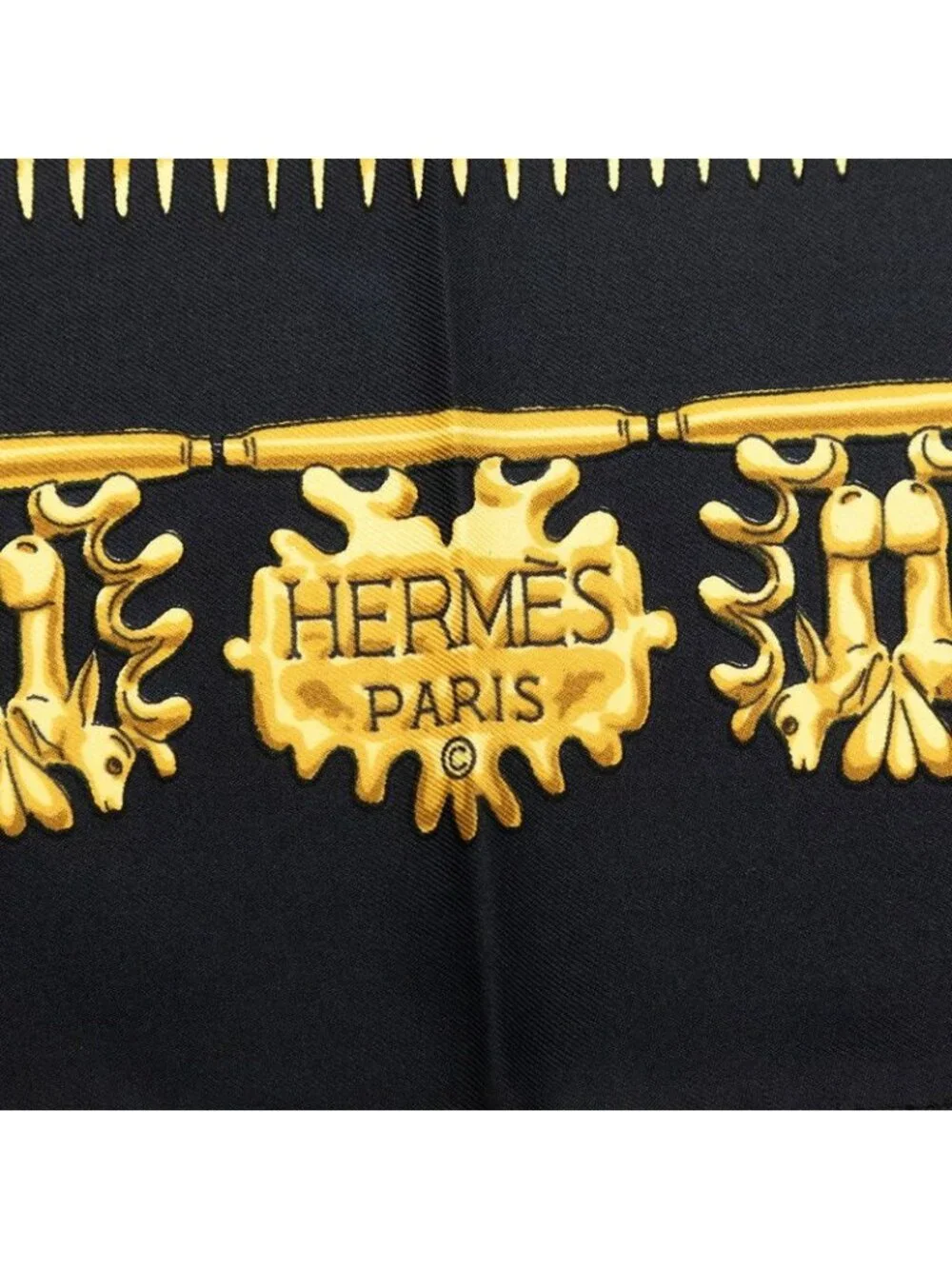 Hermes les Cavaliers D'or Yellow Gold Knight Scarf Black Silk